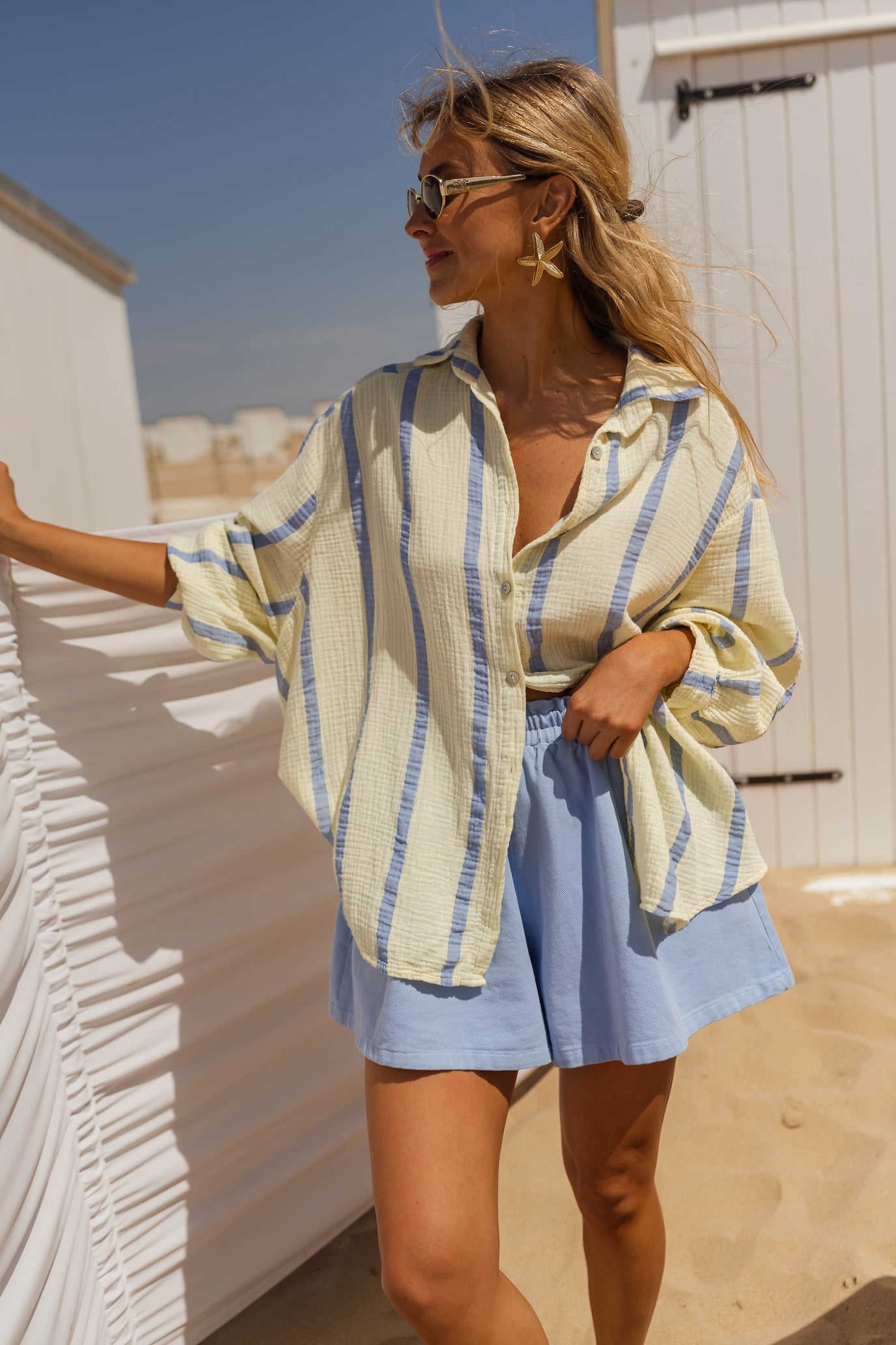 Chemise Amélie jaune et bleue