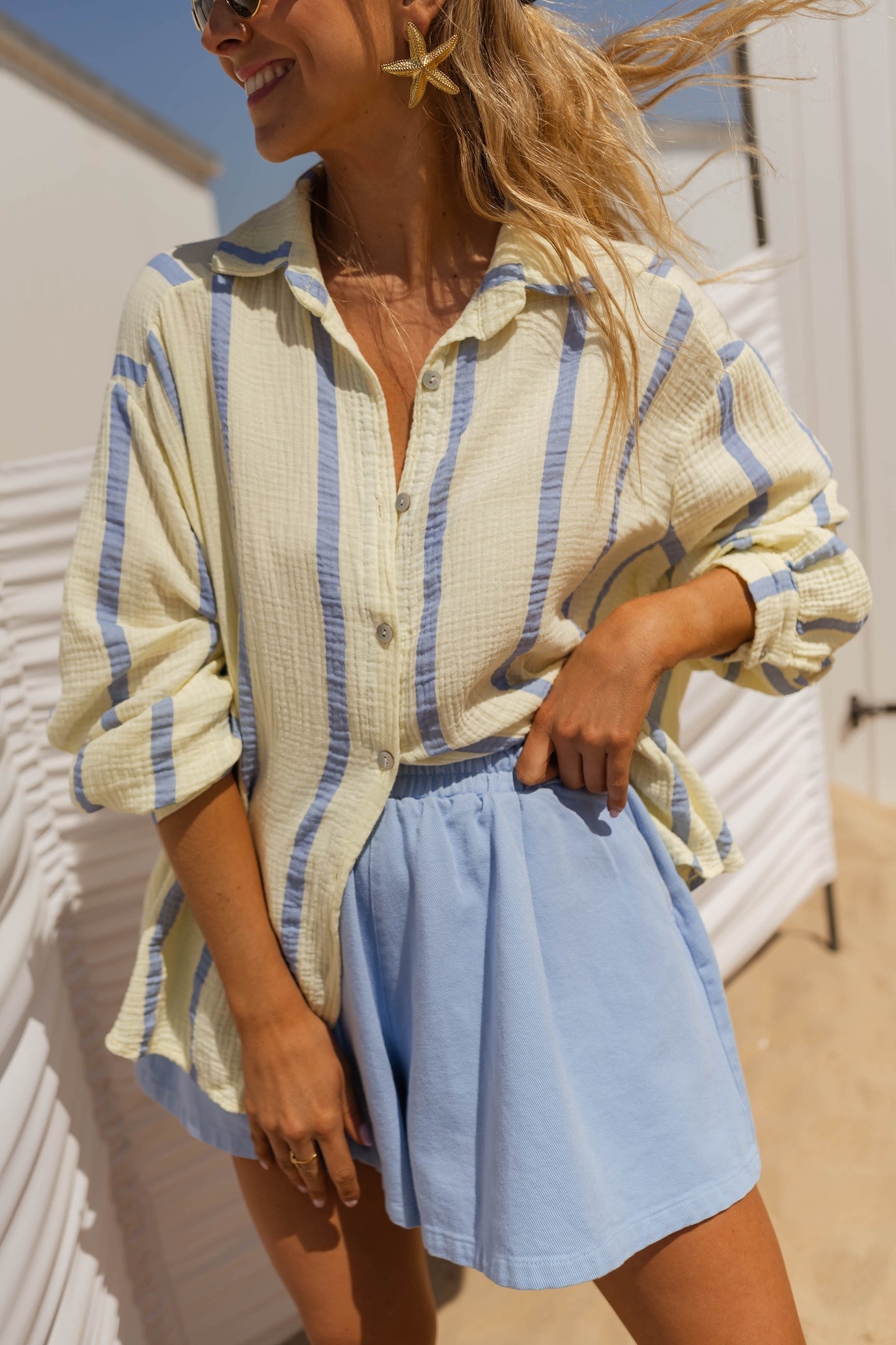 Chemise Amélie jaune et bleue